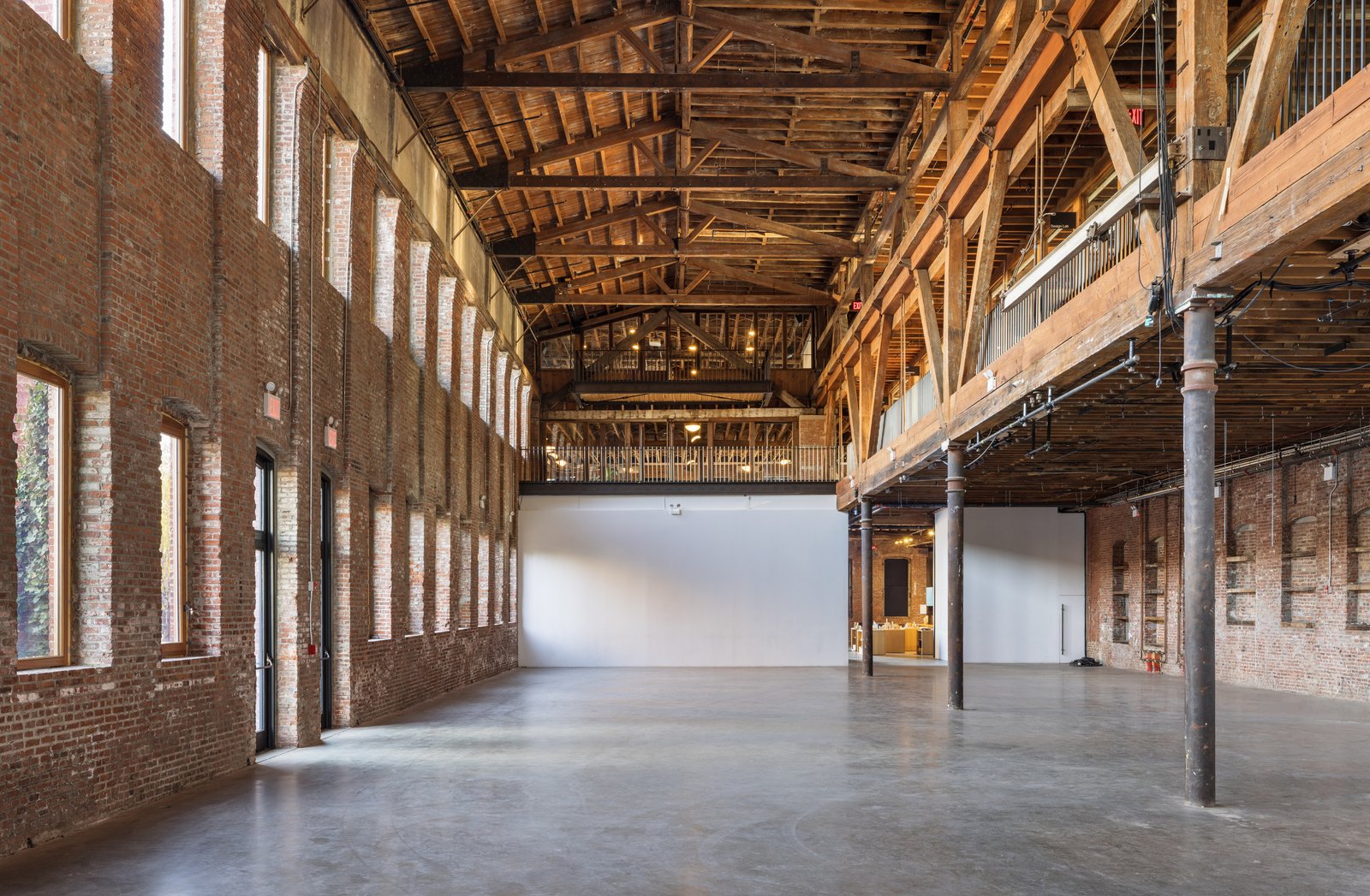 A view of the main space with new railings and accessible balconies.