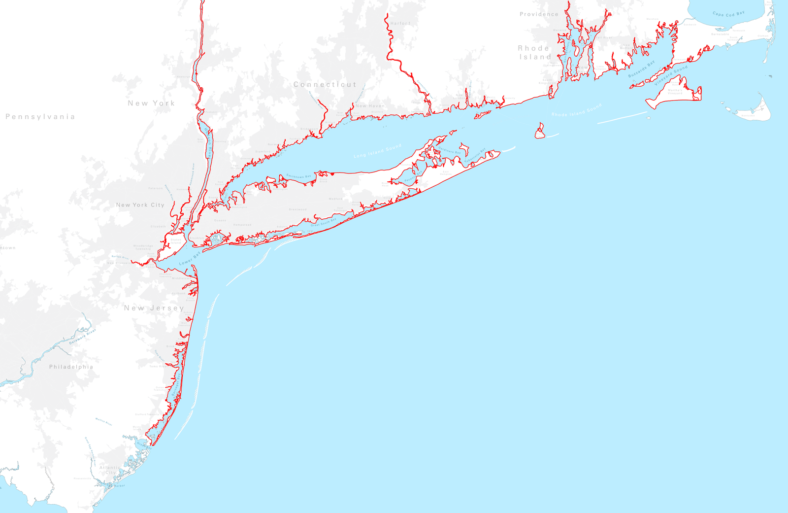 Map showing the full coastline length protected by the Blue Dunes plan.