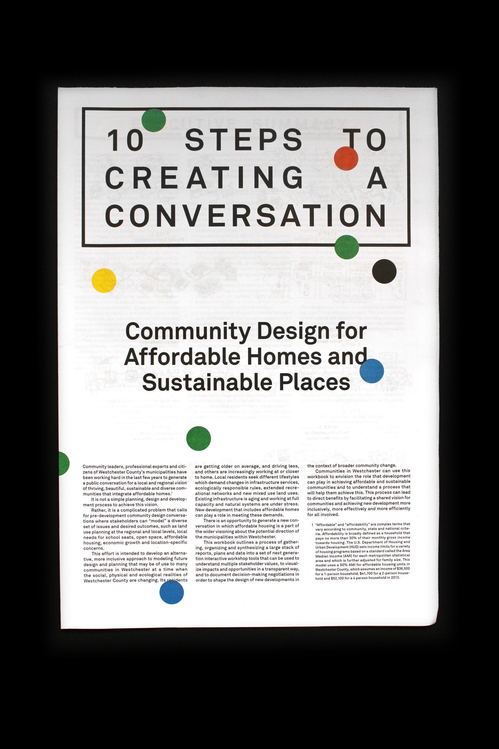 Cover of a guide titled "10 Steps to Creating a Conversation" with bold typography and colorful dots.