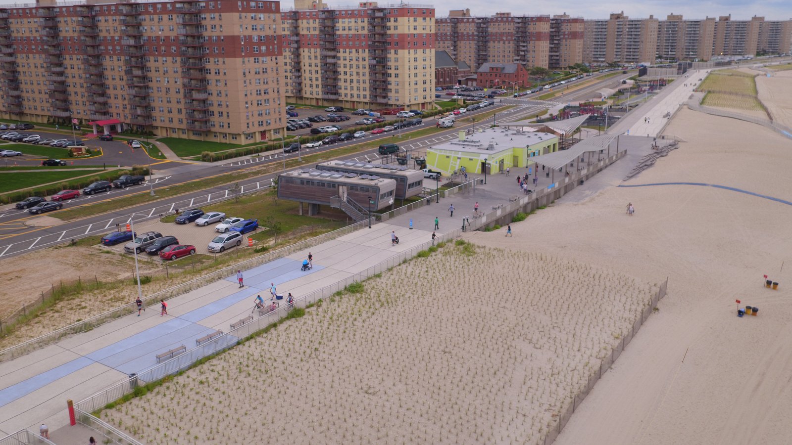 An aerial view shows new plantings on the ocean-facing dune.